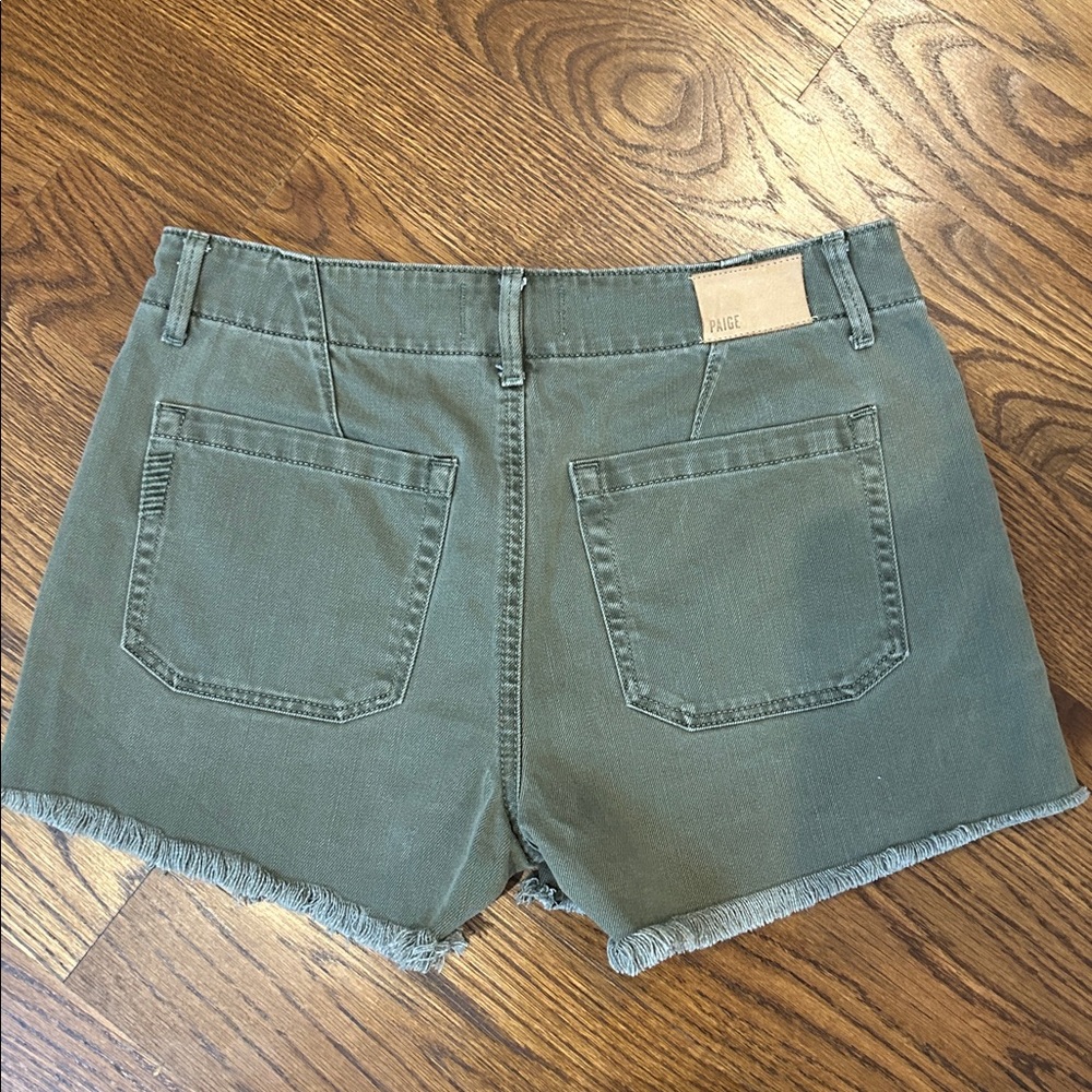 PAIGE Mayslie High Waist Cutoff Utility Shorts Size 27 Vintage Ivy Green - Picture 7 of 8